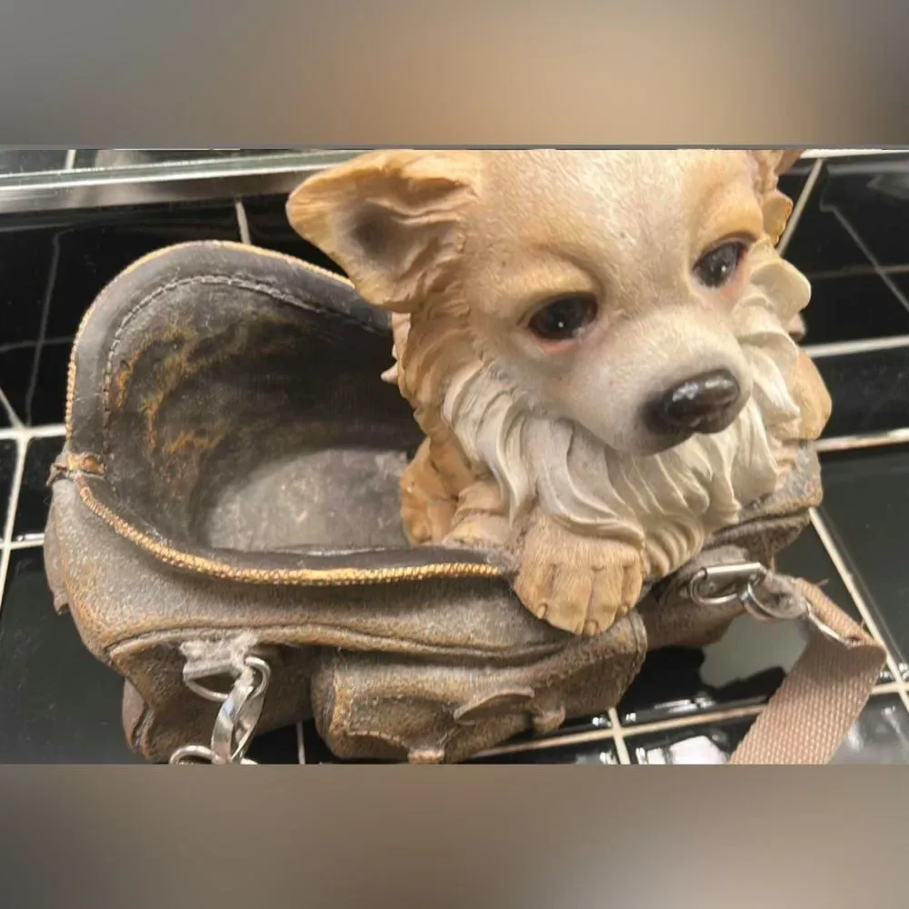 Vintage Corgi Dog Sitting in a Duffle Bag Planter Container